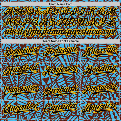 Custom Sky Blue Black Brown-Gold 3D Polynesian Style Islander Authentic Baseball Jersey - Sky-Custom