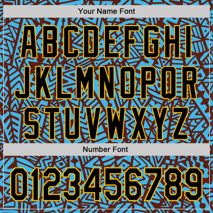 Custom Sky Blue Black Brown-Gold 3D Polynesian Style Islander Authentic Baseball Jersey - Sky-Custom