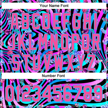 Custom Black Pink Purple-Sky Blue 3D Pattern Design Trippy Psychedelic Magic Mushrooms Authentic Baseball Jersey - Sky-Custom
