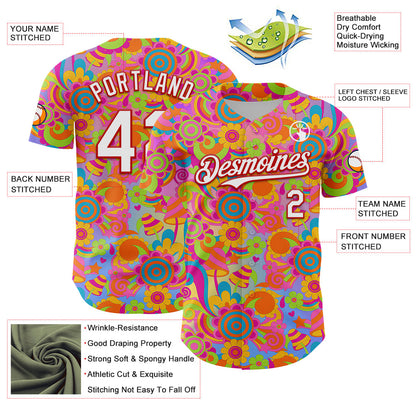 Custom Pink White-Red 3D Pattern Design Trippy Groovy Magic Mushrooms Authentic Baseball Jersey - Sky-Custom