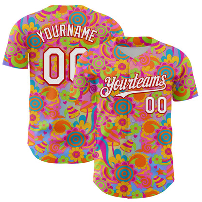 Custom Pink White-Red 3D Pattern Design Trippy Groovy Magic Mushrooms Authentic Baseball Jersey - Sky-Custom