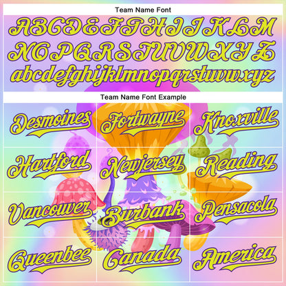 Custom Purple Neon Yellow 3D Pattern Design Trippy Psychedelic Magic Mushrooms Authentic Baseball Jersey - Sky-Custom