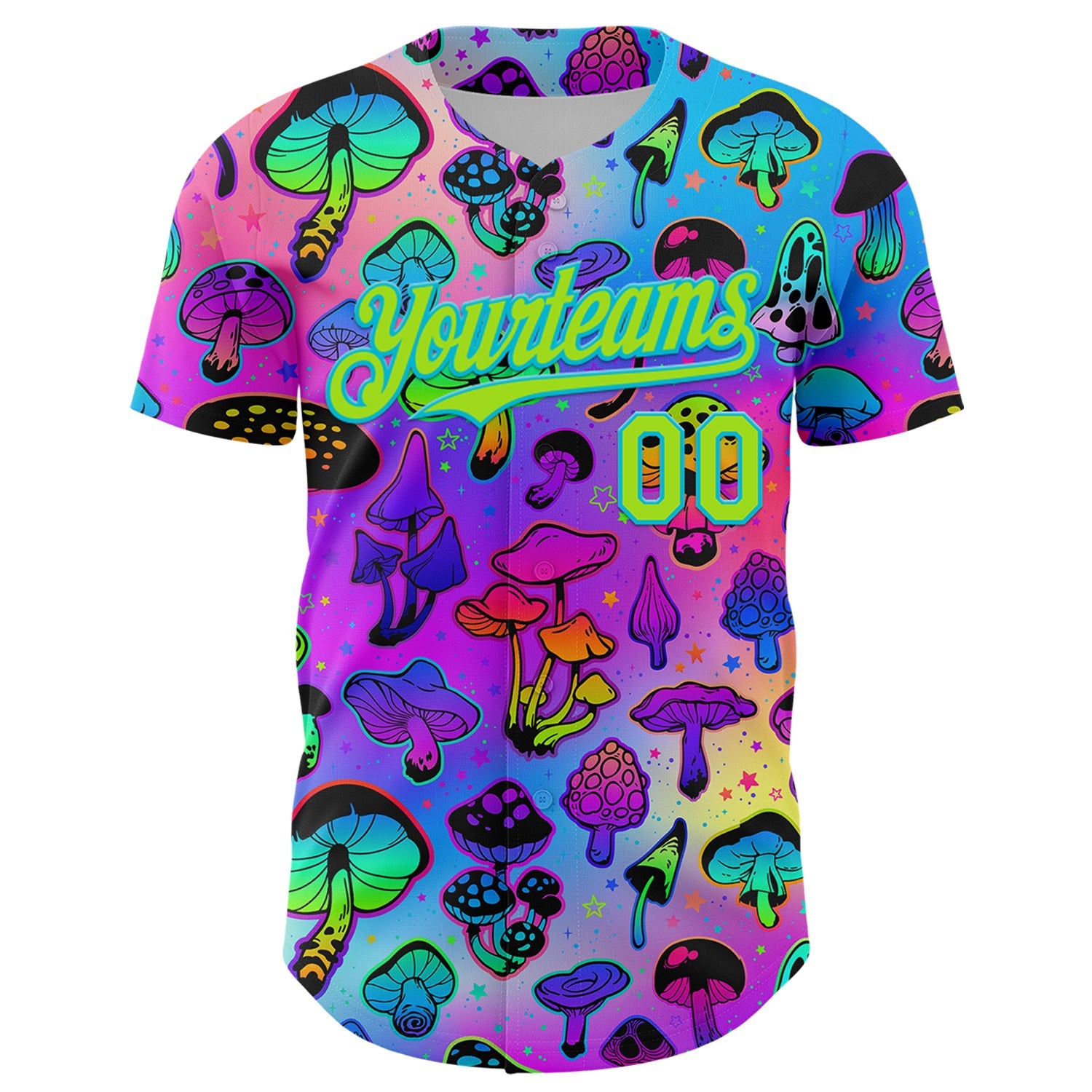 Custom Purple Neon Green-Lakes Blue 3D Pattern Design Trippy Psychedelic Magic Mushrooms Authentic Baseball Jersey - Sky-Custom