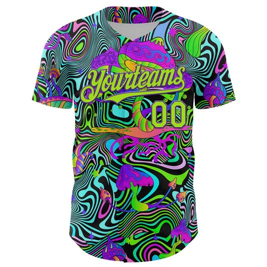 Custom Purple Neon Green 3D Pattern Design Trippy Groovy Magic Mushrooms Authentic Baseball Jersey - Sky-Custom