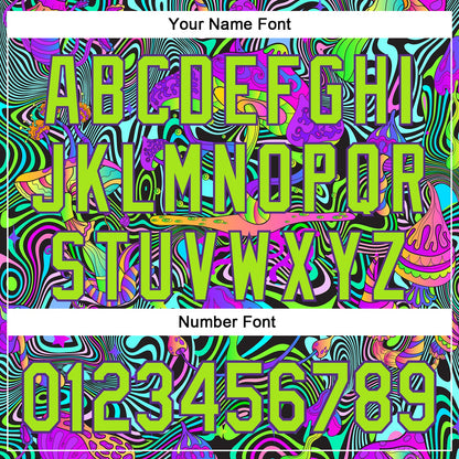 Custom Purple Neon Green 3D Pattern Design Trippy Groovy Magic Mushrooms Authentic Baseball Jersey - Sky-Custom