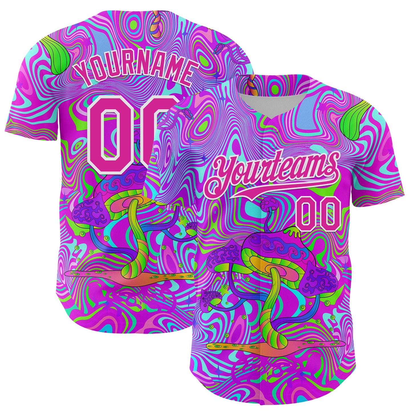 Custom Purple Deep Pink-White 3D Pattern Design Trippy Psychedelic Magic Mushrooms Authentic Baseball Jersey - Sky-Custom