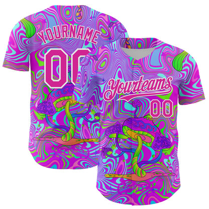 Custom Purple Deep Pink-White 3D Pattern Design Trippy Psychedelic Magic Mushrooms Authentic Baseball Jersey - Sky-Custom