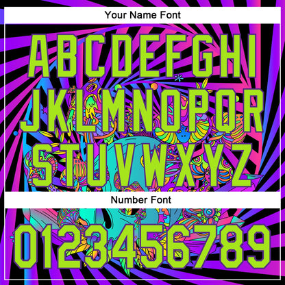 Custom Purple Neon Green 3D Pattern Design Trippy Magic Mushrooms Skull Authentic Baseball Jersey - Sky-Custom