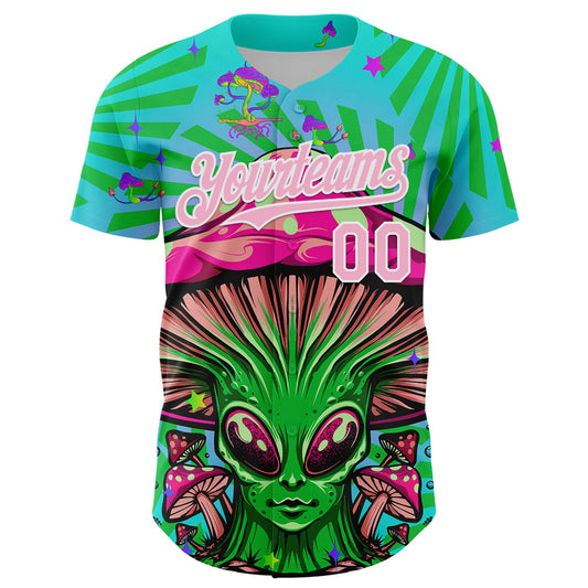 Custom Blule Light Pink-White 3D Pattern Design Trippy Magic Mushrooms Alien Authentic Baseball Jersey - Sky-Custom