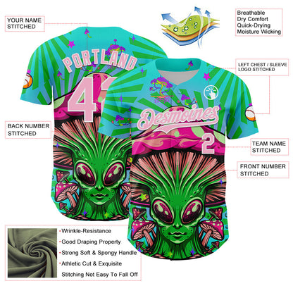 Custom Blule Light Pink-White 3D Pattern Design Trippy Magic Mushrooms Alien Authentic Baseball Jersey - Sky-Custom