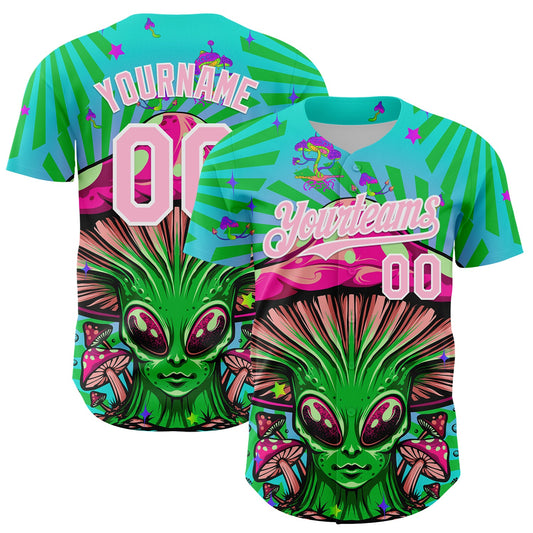 Custom Blule Light Pink-White 3D Pattern Design Trippy Magic Mushrooms Alien Authentic Baseball Jersey - Sky-Custom