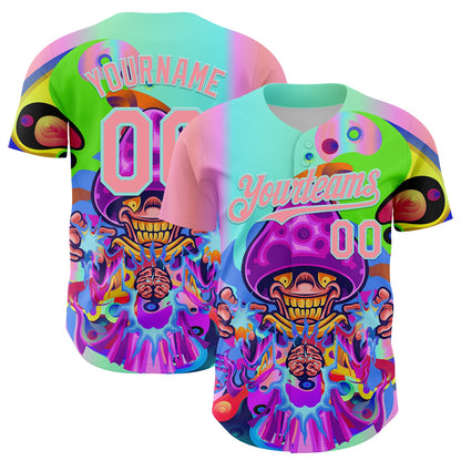 Custom Purple Medium Pink-Ice Blue 3D Pattern Design Trippy Magic Mushrooms Acid Authentic Baseball Jersey - Sky-Custom