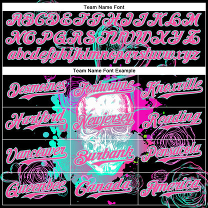 Custom Black Pink-Ice Blue 3D Pattern Design Trippy Magic Mushrooms Skull Authentic Baseball Jersey - Sky-Custom