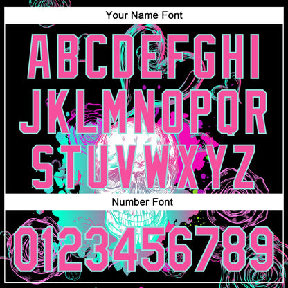 Custom Black Pink-Ice Blue 3D Pattern Design Trippy Magic Mushrooms Skull Authentic Baseball Jersey - Sky-Custom