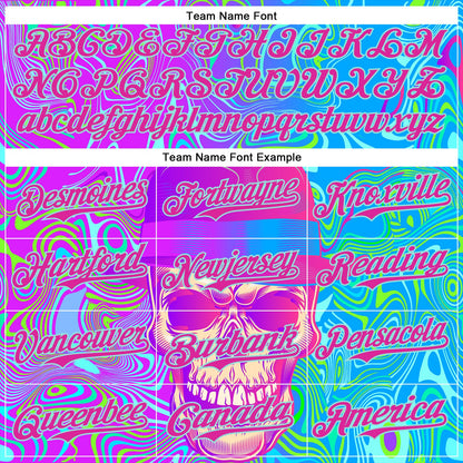 Custom Blue Deep Pink-Ice Blue 3D Pattern Design Trippy Magic Mushrooms Skull Authentic Baseball Jersey - Sky-Custom