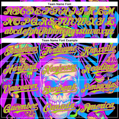 Custom Purple Neon Green-Deep Pink 3D Pattern Design Trippy Magic Mushrooms Skull Authentic Baseball Jersey - Sky-Custom