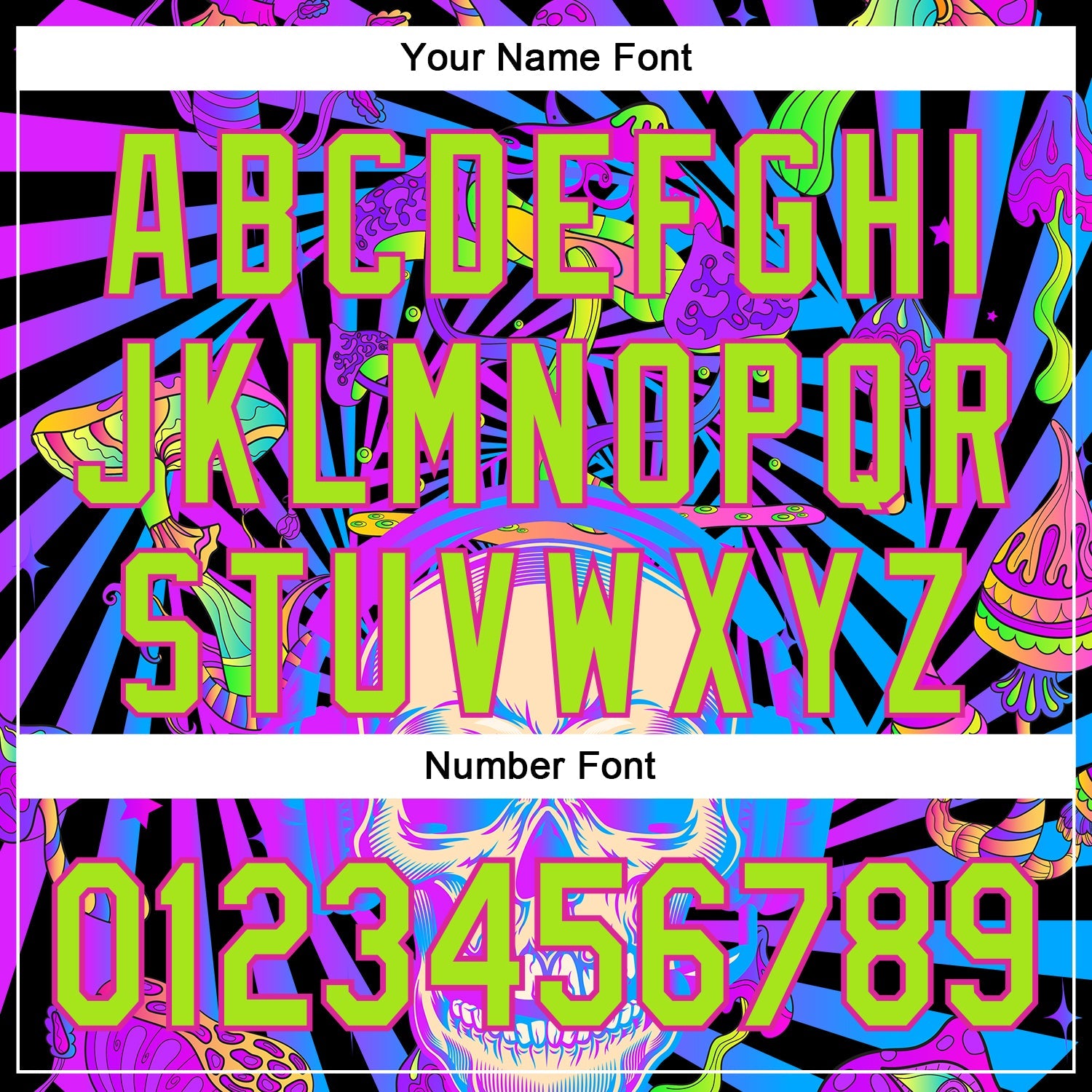 Custom Purple Neon Green-Deep Pink 3D Pattern Design Trippy Magic Mushrooms Skull Authentic Baseball Jersey - Sky-Custom