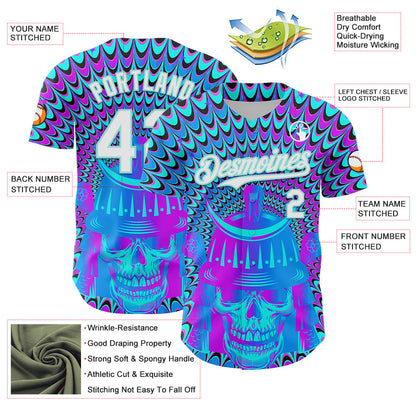 Custom Purple White-Ice Blue 3D Pattern Design Trippy Magic Mushrooms Skull Authentic Baseball Jersey - Sky-Custom