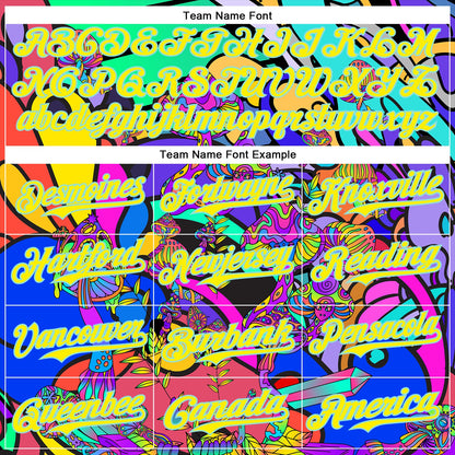 Custom Green Light Yellow-Ice Blue 3D Pattern Design Trippy Magic Mushrooms Hippie Authentic Baseball Jersey - Sky-Custom