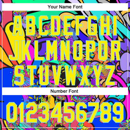 Custom Green Light Yellow-Ice Blue 3D Pattern Design Trippy Magic Mushrooms Hippie Authentic Baseball Jersey - Sky-Custom