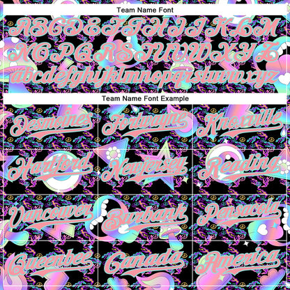 Custom Black Medium Pink-Ice Blue 3D Pattern Design Trippy Magic Mushrooms Peace Sign Authentic Baseball Jersey - Sky-Custom