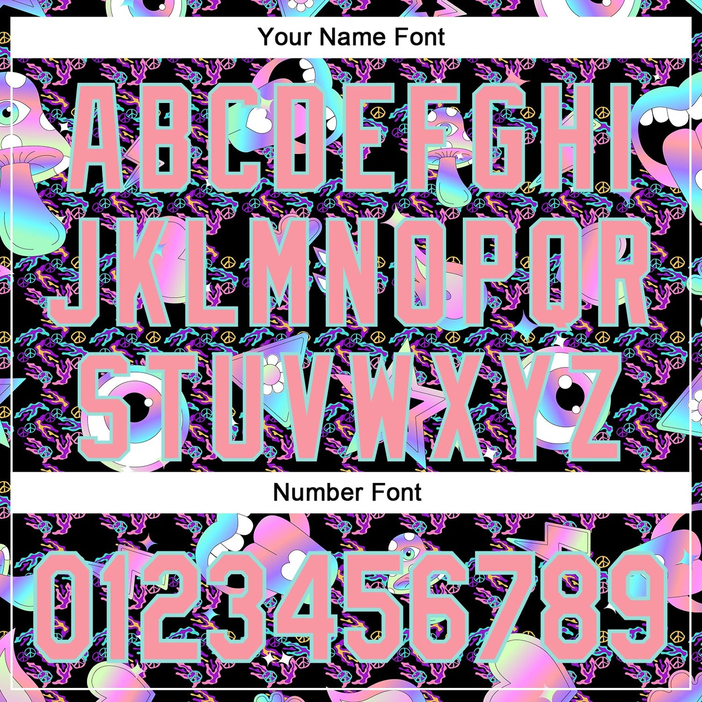 Custom Black Medium Pink-Ice Blue 3D Pattern Design Trippy Magic Mushrooms Peace Sign Authentic Baseball Jersey - Sky-Custom