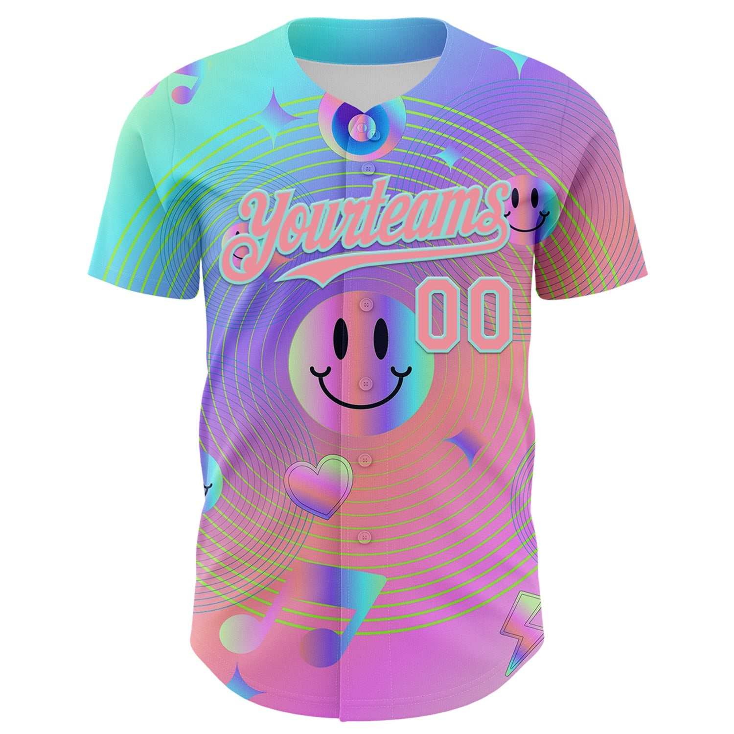 Custom Purple Medium Pink-Ice Blue 3D Pattern Design Trippy Smiley Face Acid Authentic Baseball Jersey - Sky-Custom