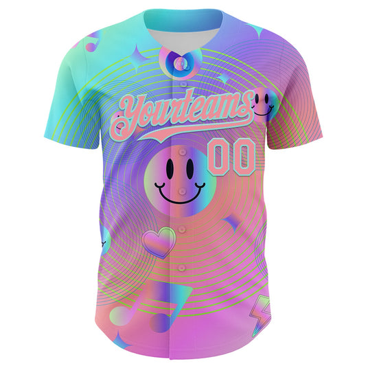 Custom Purple Medium Pink-Ice Blue 3D Pattern Design Trippy Smiley Face Acid Authentic Baseball Jersey - Sky-Custom