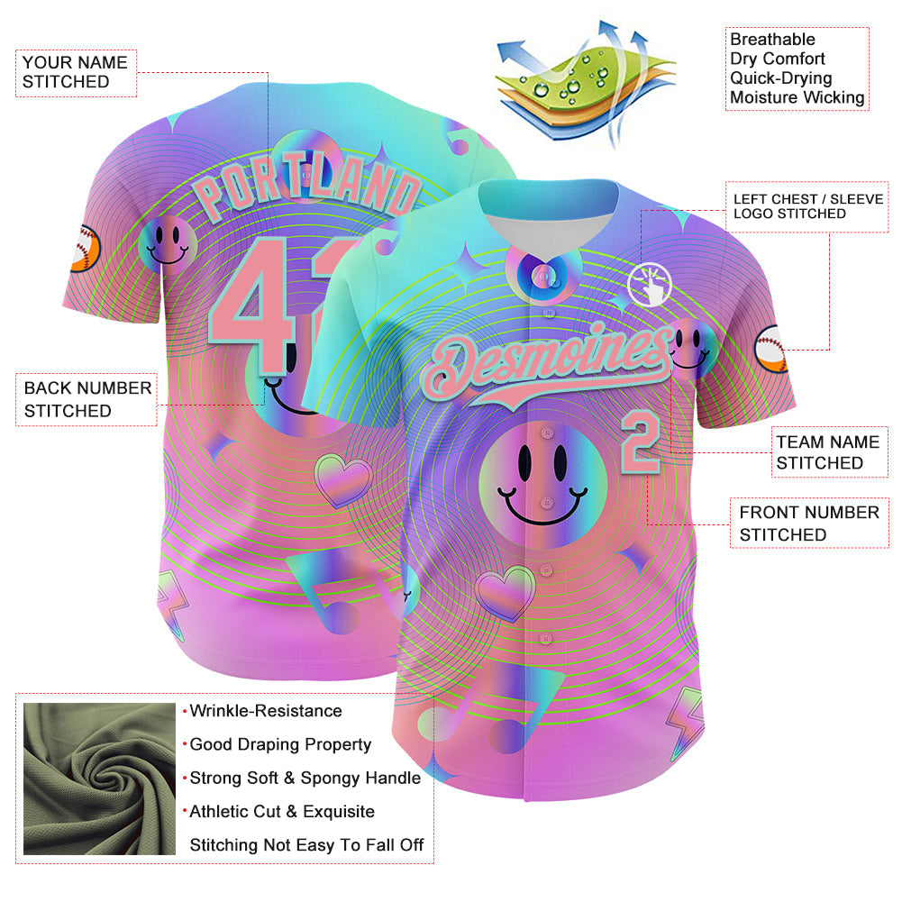 Custom Purple Medium Pink-Ice Blue 3D Pattern Design Trippy Smiley Face Acid Authentic Baseball Jersey - Sky-Custom
