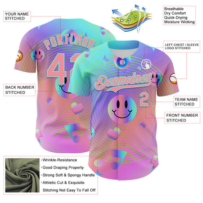 Custom Purple Medium Pink-Ice Blue 3D Pattern Design Trippy Smiley Face Acid Authentic Baseball Jersey - Sky-Custom