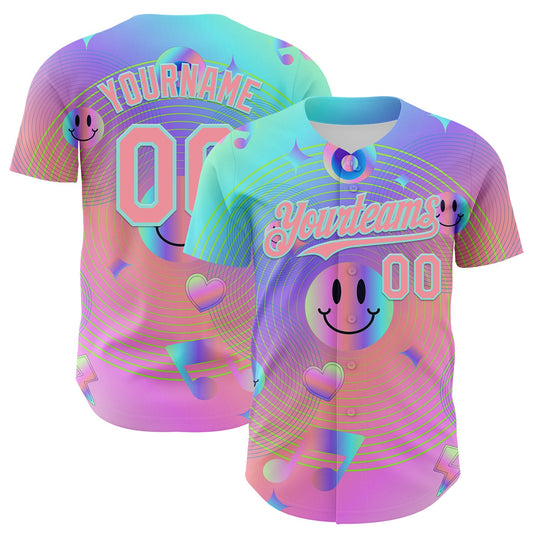 Custom Purple Medium Pink-Ice Blue 3D Pattern Design Trippy Smiley Face Acid Authentic Baseball Jersey - Sky-Custom
