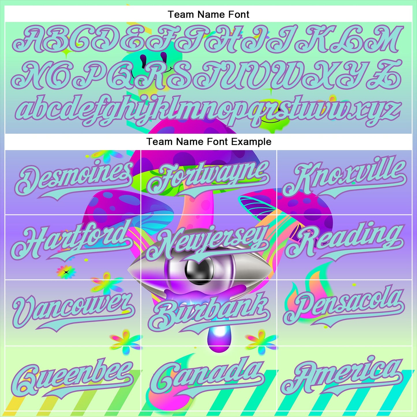 Custom Green Ice Blue-Medium Purple 3D Pattern Design Trippy Magic Mushrooms Acid Authentic Baseball Jersey - Sky-Custom