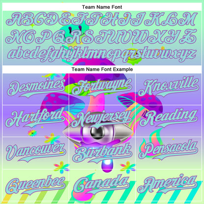 Custom Green Ice Blue-Medium Purple 3D Pattern Design Trippy Magic Mushrooms Acid Authentic Baseball Jersey - Sky-Custom