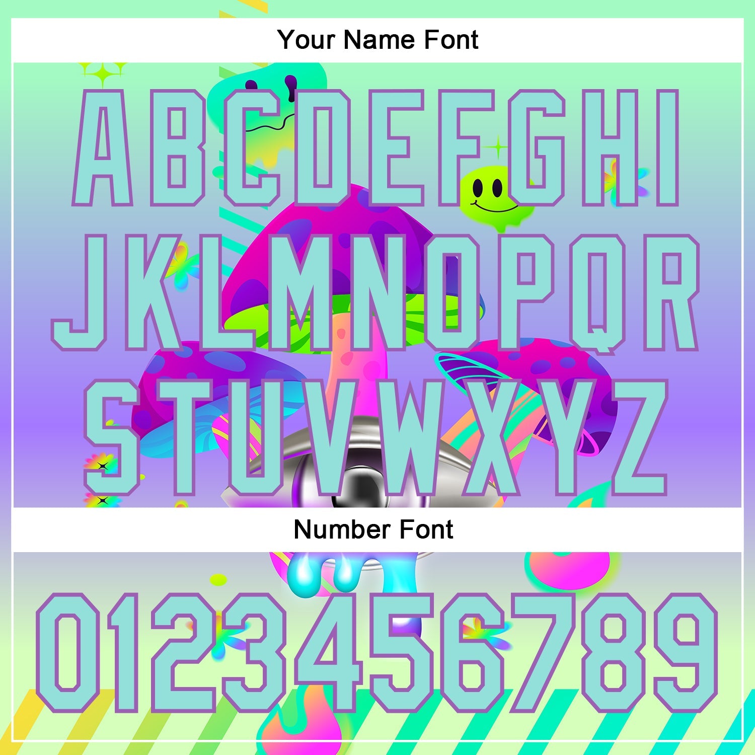 Custom Green Ice Blue-Medium Purple 3D Pattern Design Trippy Magic Mushrooms Acid Authentic Baseball Jersey - Sky-Custom