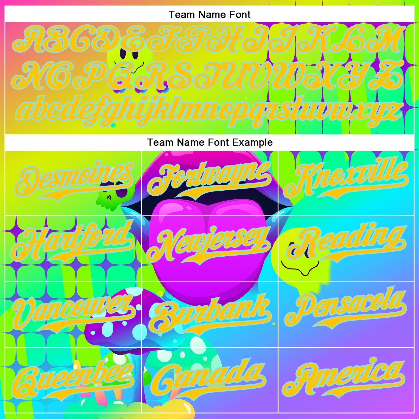 Custom Green Yellow-Ice Blue 3D Pattern Design Trippy Magic Mushrooms Acid Authentic Baseball Jersey - Sky-Custom