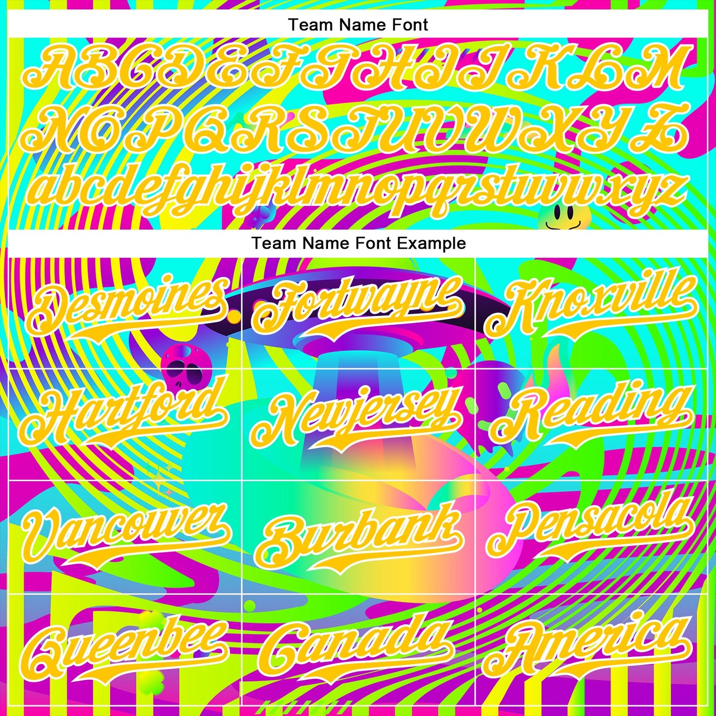 Custom Green Yellow-White 3D Pattern Design Trippy Acid UFO Authentic Baseball Jersey - Sky-Custom