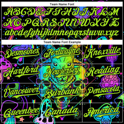 Custom Black Neon Green 3D Pattern Design Trippy Magic Mushrooms Goat Skull Authentic Baseball Jersey - Sky-Custom