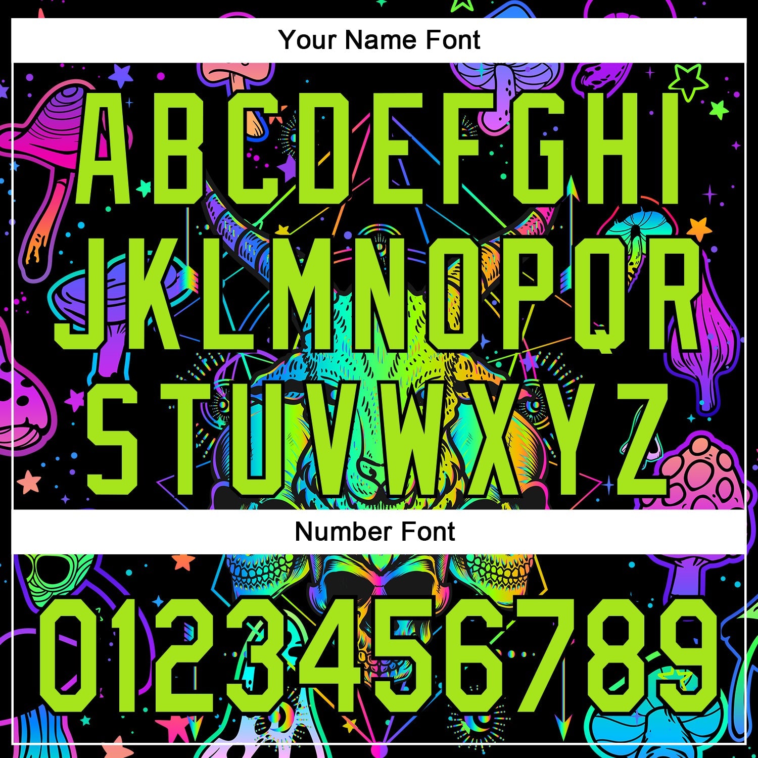 Custom Black Neon Green 3D Pattern Design Trippy Magic Mushrooms Goat Skull Authentic Baseball Jersey - Sky-Custom