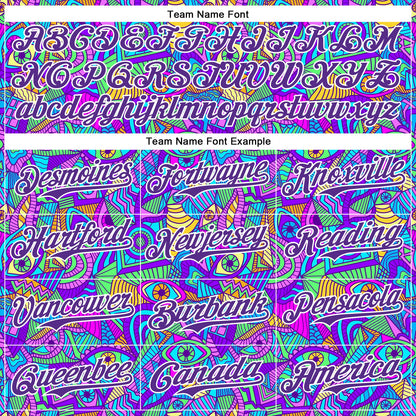 Custom Purple White 3D Pattern Design Trippy Psychedelic Eyes Authentic Baseball Jersey - Sky-Custom