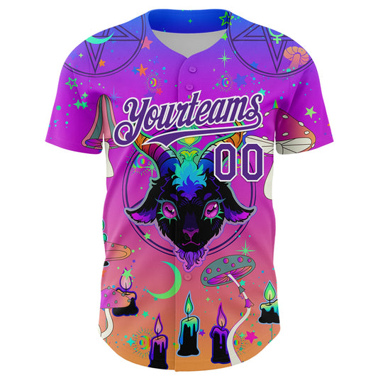 Custom Purple White 3D Pattern Design Trippy Magic Mushrooms Devil Authentic Baseball Jersey - Sky-Custom
