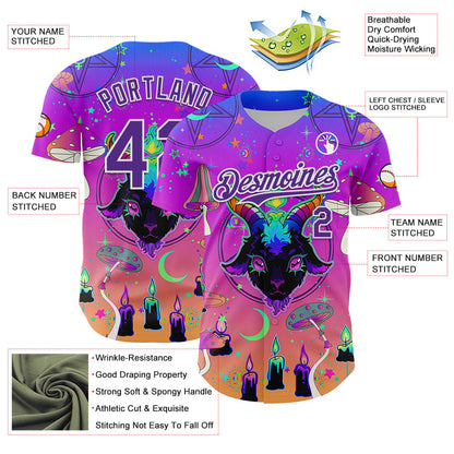 Custom Purple White 3D Pattern Design Trippy Magic Mushrooms Devil Authentic Baseball Jersey - Sky-Custom