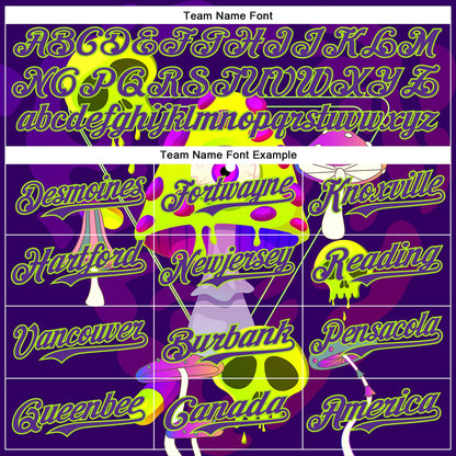 Custom Black Purple-Neon Green 3D Pattern Design Trippy Magic Mushrooms Skull Authentic Baseball Jersey - Sky-Custom