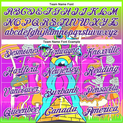 Custom Green Purple-White 3D Pattern Design Trippy Magic Mushrooms Acid Authentic Baseball Jersey - Sky-Custom