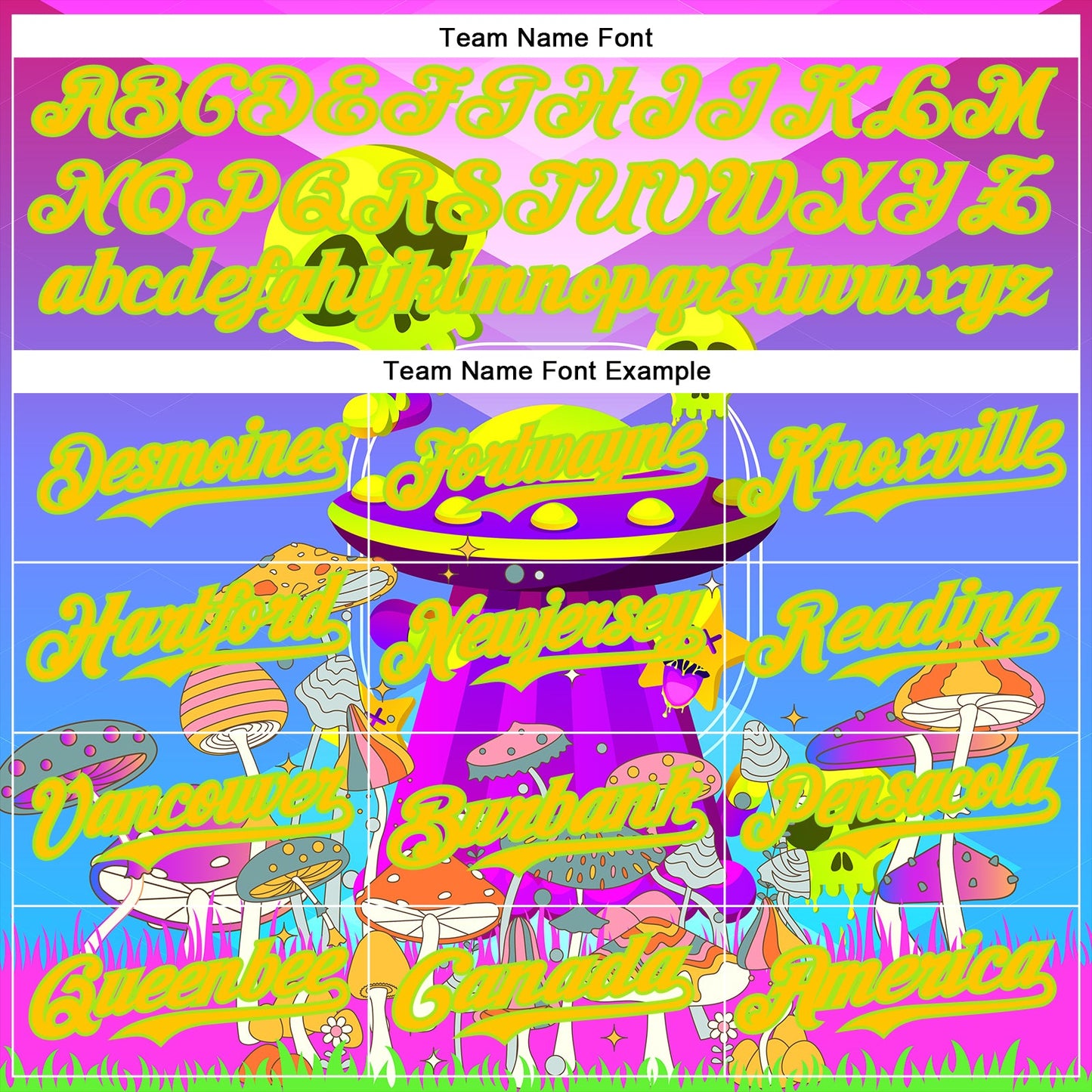 Custom Purple Yellow-Neon Green 3D Pattern Design Trippy Magic Mushrooms Alien Authentic Baseball Jersey - Sky-Custom