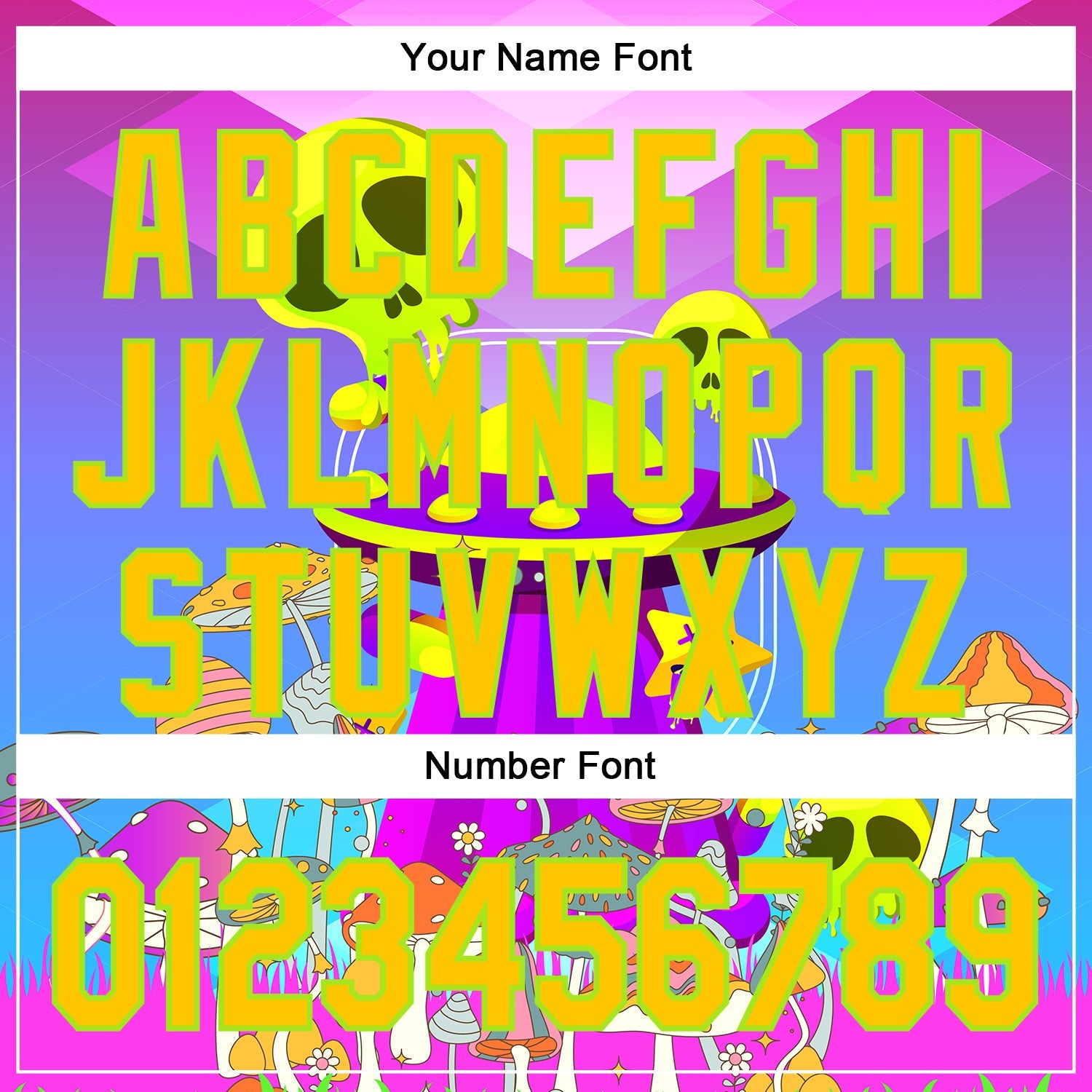 Custom Purple Yellow-Neon Green 3D Pattern Design Trippy Magic Mushrooms Alien Authentic Baseball Jersey - Sky-Custom