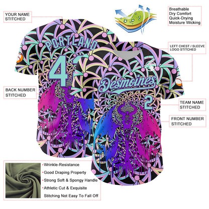 Custom Purple Ice Blue 3D Pattern Design Trippy Magic Mushrooms Devil Authentic Baseball Jersey - Sky-Custom