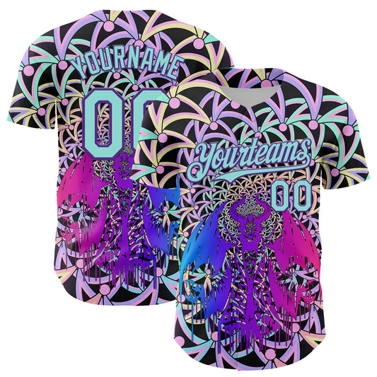 Custom Purple Ice Blue 3D Pattern Design Trippy Magic Mushrooms Devil Authentic Baseball Jersey - Sky-Custom