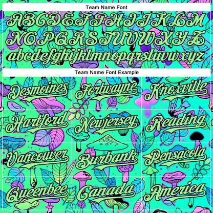 Custom Green Pea Green-Black 3D Pattern Design Trippy Magic Mushrooms Plant Authentic Baseball Jersey - Sky-Custom