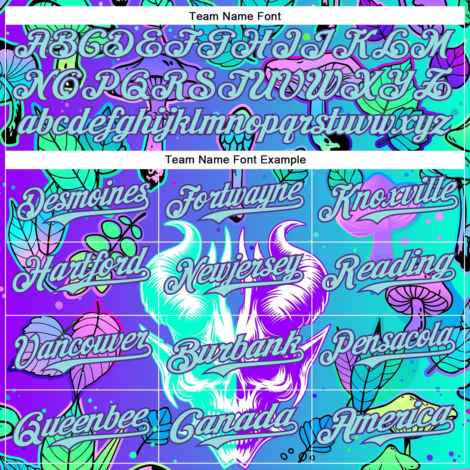 Custom Blue Ice Blue-Purple 3D Pattern Design Trippy Magic Mushrooms Demon Skull Authentic Baseball Jersey - Sky-Custom