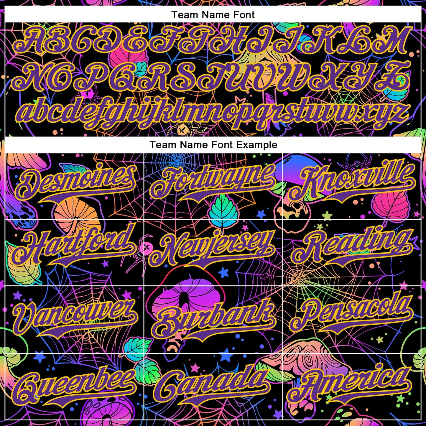 Custom Black Purple-Yellow 3D Pattern Design Trippy Magic Mushrooms Spider Web Authentic Baseball Jersey - Sky-Custom